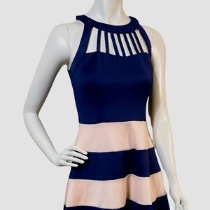Trixxi Womens Skater Dress Pink Blue Mini Striped Sleeveless Juniors 7 New